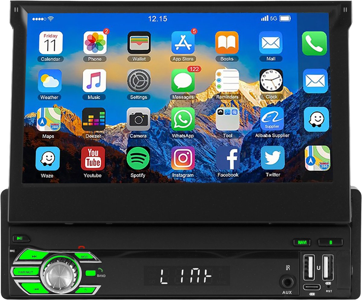 ESSGOO Autoradio 1 Din - Apple Carplay & Android Auto (Draadloos) - 7" HD Touchscreen Handmatig Opvouwbaar Scherm - Android 15, 4+64GB - GPS, Wifi, USB, AUX