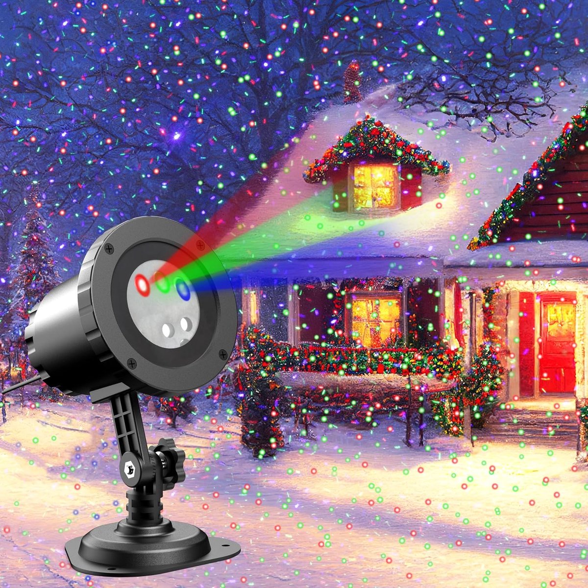Kerstlaserprojector voor buiten, AIRIVO 3-kleuren bewegende vuurvliegjesprojector, bewegende rode, groene en blauwe sterren, waterdicht met afstandsbediening voor tuin, huis en landschap