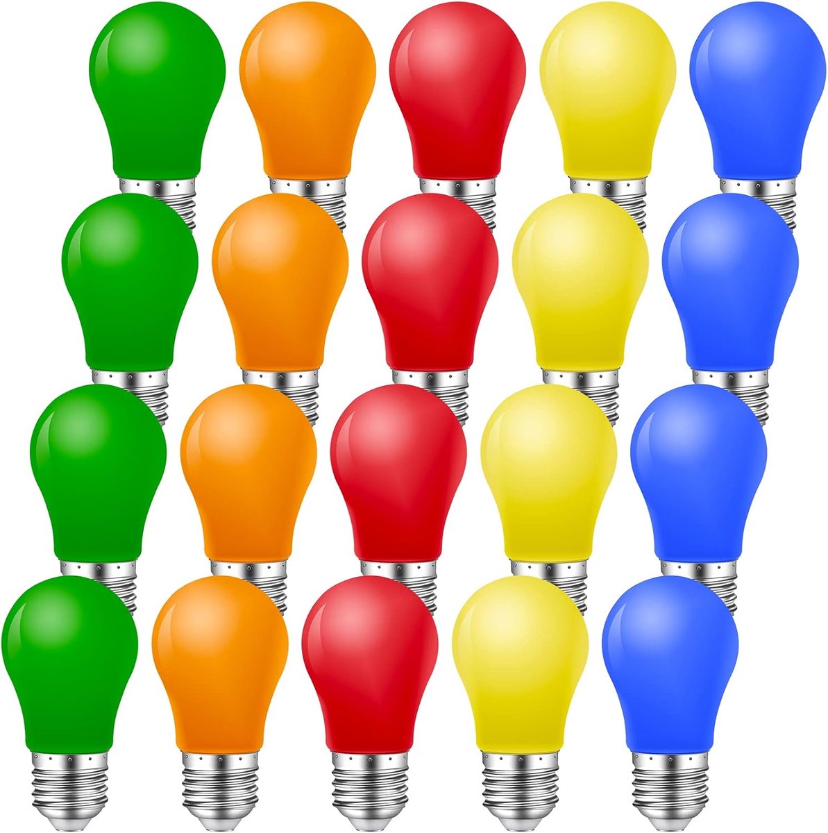 SnelShoppen - 20x MZYOYO gekleurde LED-lampen E27, kleurrijke gloeilampen voor feestdecoratie, mix van rood, geel, blauw, groen, oranje, perfect voor