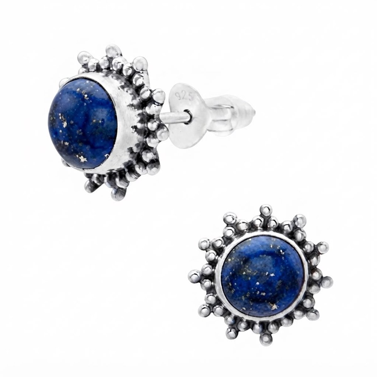 Zilveren Oorstekers - Lapis Natuursteen – Dames Oorbellen - Zon