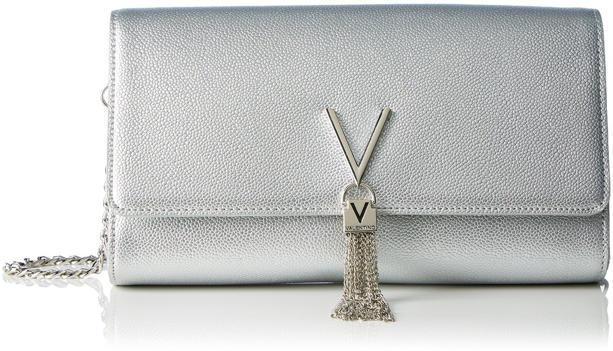 SnelShoppen - Dames Pochette Zilver, Valentino Divina, Handtas, 4.5x12x27 cm, Perfect voor Feestjes, Avondjes Uit en Speciale Gelegenheden