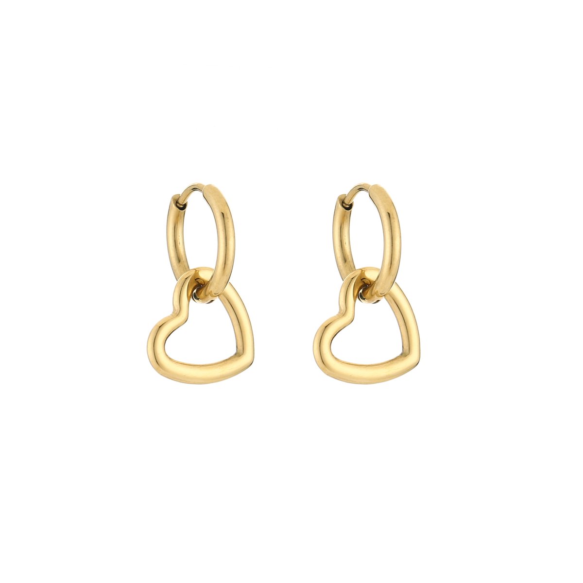 Stainless Steel Asymmetric Open Heart Charm Hoops – Luxe Schuin Open Hart Oorringen – RVS - Goud