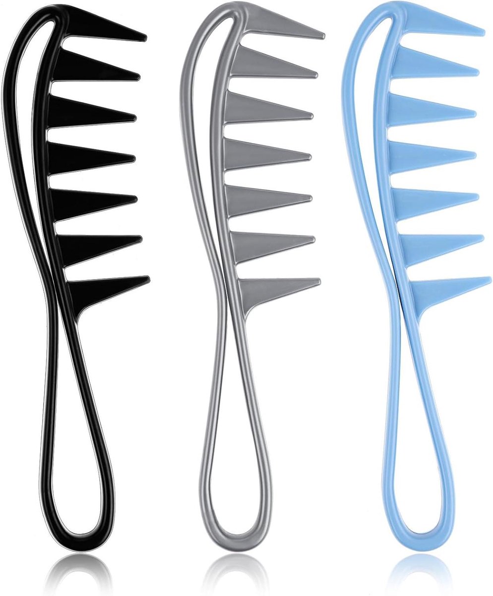 Brede tandenkam - Krullenkam set - Haar ontwarren - Zonder haarbreuk - 3 stuks - Gemengde kleuren