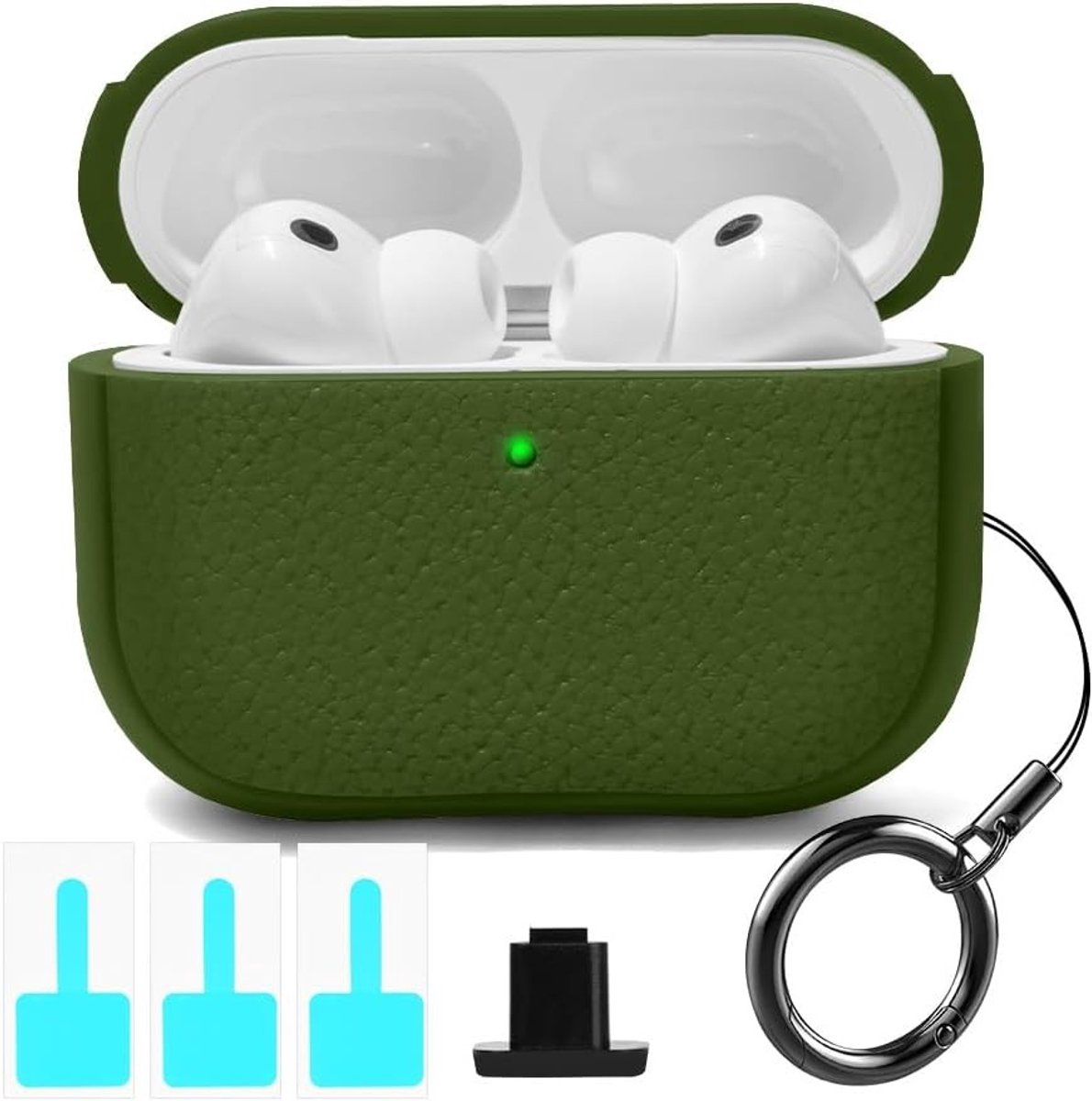 Beschermende TPU Shockproof Hoes voor AirPods Pro 3 (2025) met Sleutelhanger, Draadloos Opladen en LED Indicator - Army Green