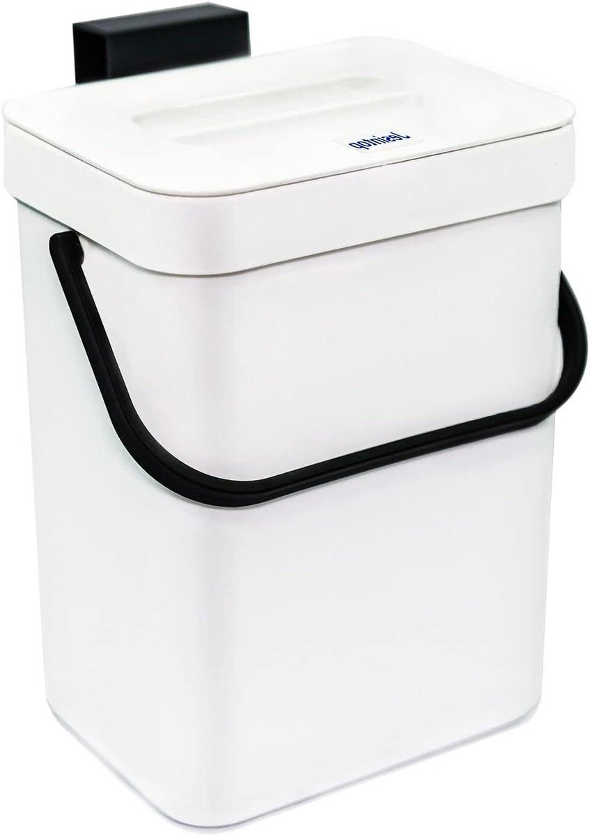 Keuken compostbak - Afvalbak aanrecht - Voedselafval verzamelen - Hangend met deksel - 5 Liter - Wit