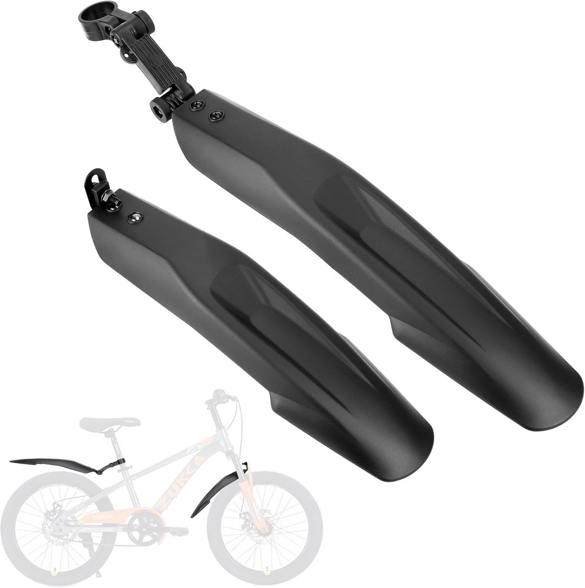 SnelShoppen - Universele fietsspatbordenset voor 20-24 inch fietsen, PP-kunststof, eenvoudig te monteren, voor en achter, waterdicht, zwart