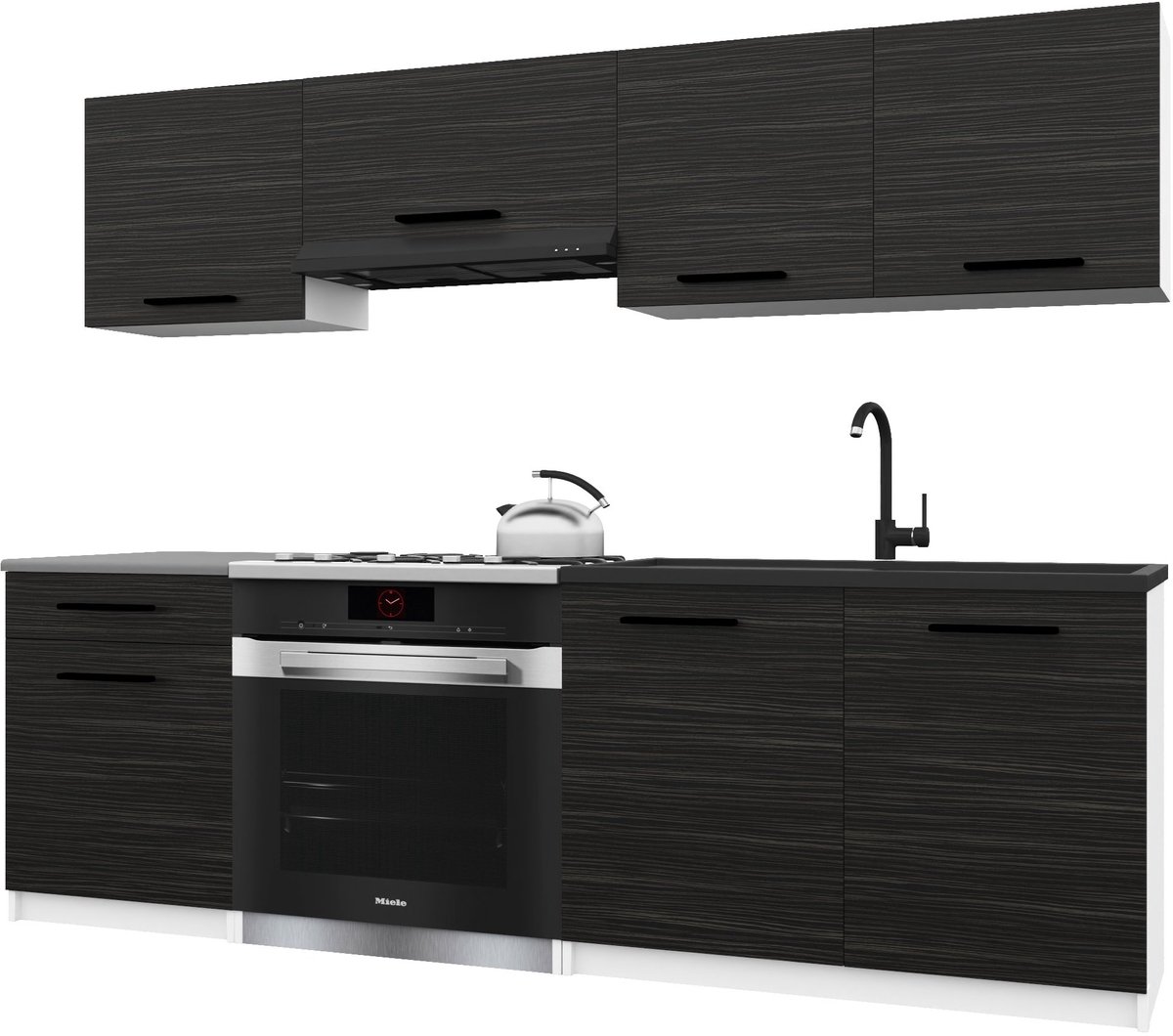 BELINI Keukenblok ITALIA 1 - Keukenmeubel Set 180 cm Ebbenhout met Werkbladen - Boven- en Onderkasten