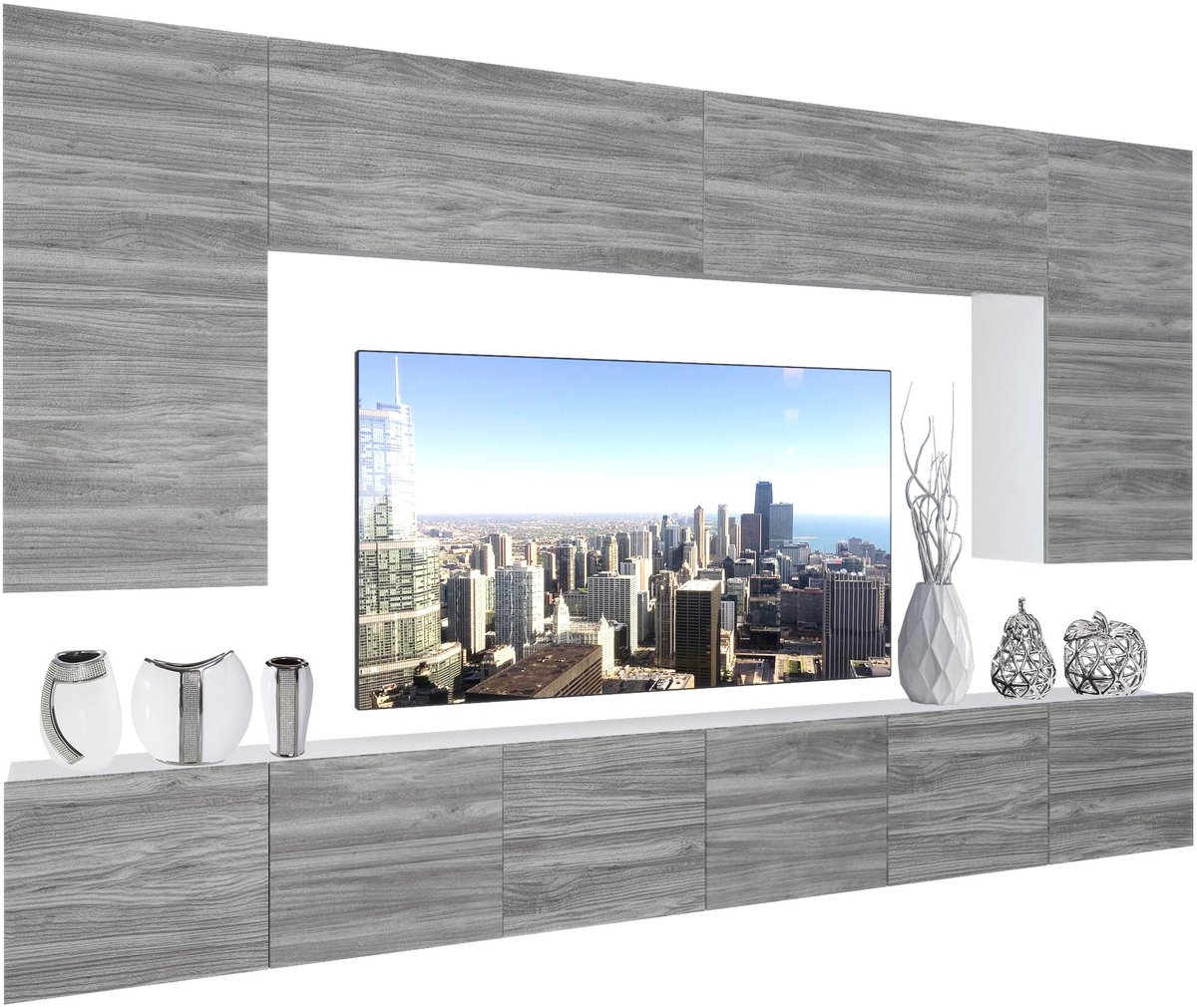 BELINI Wandmeubel NEX 2 - TV-Wandkast Set met LED-Verlichting Glamour Hout - Hoogglans Fronten