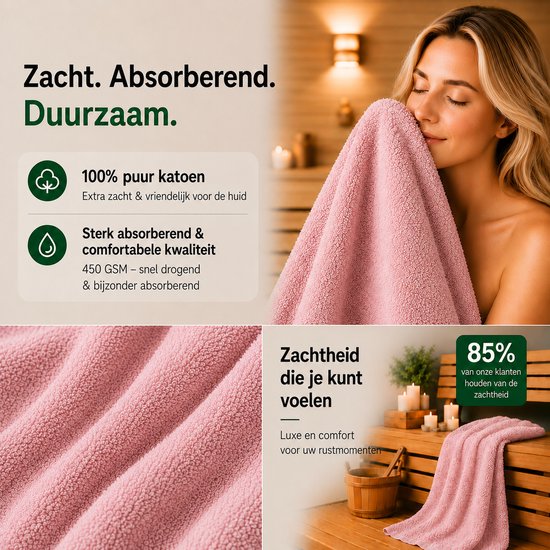 Ensemble de serviettes Komfortec – Set de 8 - 4 serviettes 50x100 cm et 4 draps de bain 70x140 cm - 100 % Katoen - Anthracite et rose