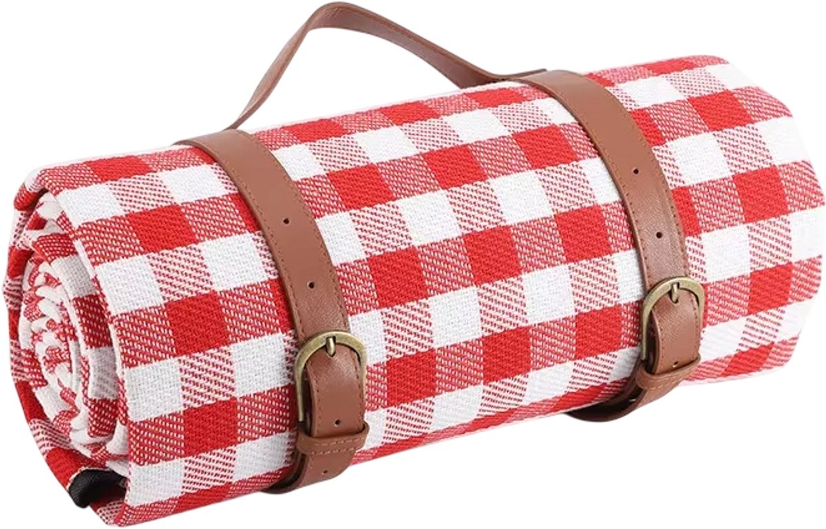 Picknickdeken Waterdicht Buiten – Opvouwbaar Picknickkleed met Handvat, Campingmat, Strandkleed, Buitendeken en Outdoor Zitmat voor Kamperen - Rood en Wit
