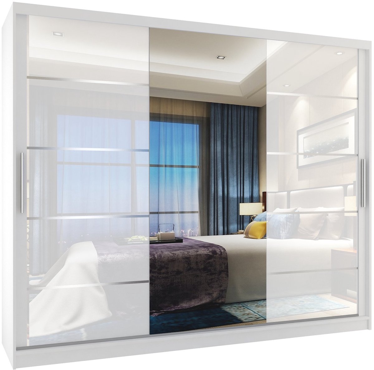 BELINI Verona MGB Schuifdeurkast 232 cm Wit Hoogglans - Kledingkast met Spiegel - Comfort Line Hoogglans