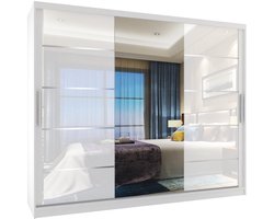 BELINI Verona MGB Schuifdeurkast 232 cm Wit Hoogglans - Kledingkast met Spiegel - Comfort Line Hoogglans