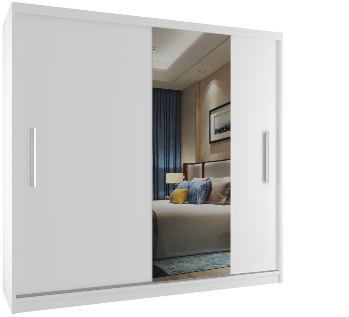 BELINI Verona MSE Schuifdeurkast 200 cm Wit Mat - Kledingkast met Spiegel - Comfort Line Slaapkamerkast