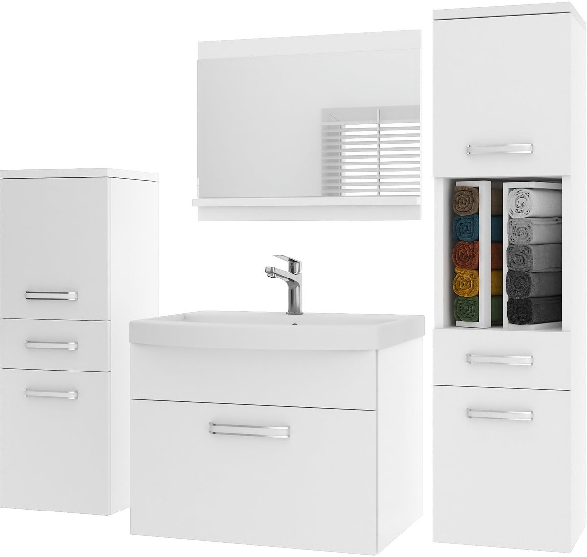 BELINI Badkamermeubel Set PRI M5 - Badmeubelset 120 cm Wit Mat met Wastafel en Spiegel - Wandmontage