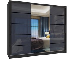 BELINI Verona MGB Schuifdeurkast 232 cm Zwart/Grijs Hoogglans - Kledingkast met Spiegel - Comfort Line Hoogglans