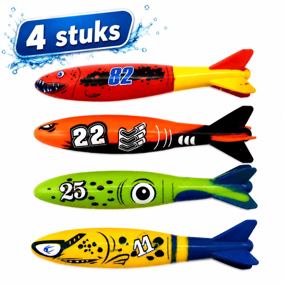 Duikspeelgoed torpedo's - Zwembad speelgoed - set van 4 - 13 cm