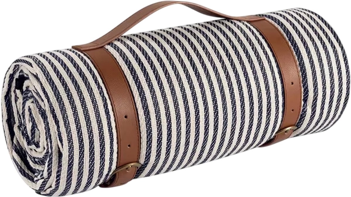 Picknickdeken Waterdicht Buiten – Opvouwbaar Picknickkleed met Handvat, Campingmat, Strandkleed, Buitendeken en Outdoor Zitmat voor Kamperen - Blauw en wit