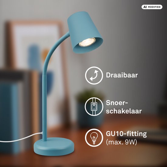 BRILONER Skriva - Tafellamp - bureaulamp - met snoer - draaibaar tafellampje - excl. GU10 - 13 x 38,5 cm - blauw — afbeelding 4