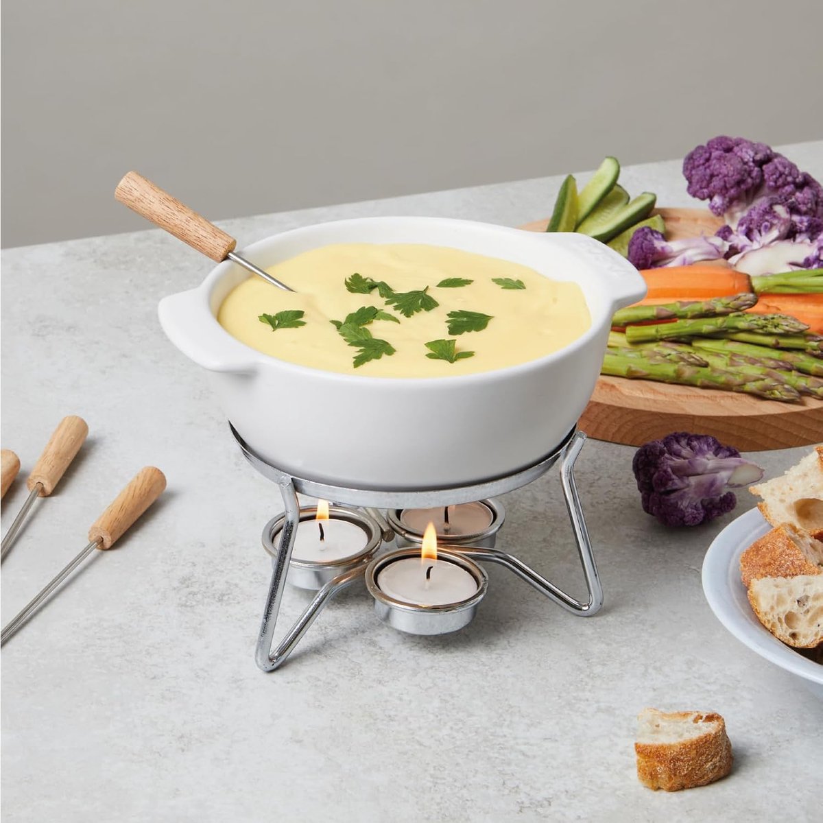 Kaasfondue set - Fondue pot - Gezellig eten - Inclusief vorken - 750 ml - Wit – foto 4