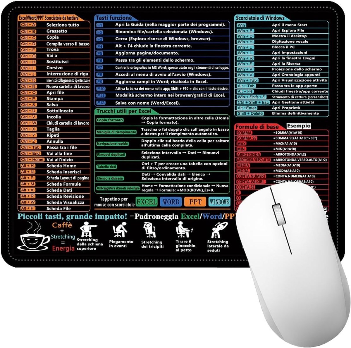 Zwarte antislip muismat 250 x 300 x 2 mm met genaaide randen voor kantoor en gaming, verhoogt productiviteit en comfort.
