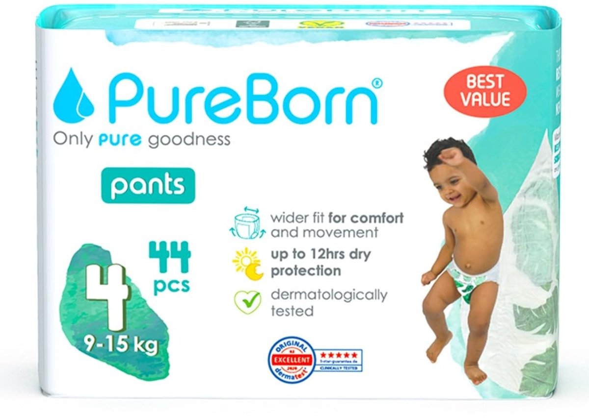 SnelShoppen - Baby Pants Luierbroekjes Maat 4 (9-15 kg), 44 Luiers, Ultrazacht en Huidvriendelijk, Optimale Bescherming Overdag en 's Nachts, Comforta