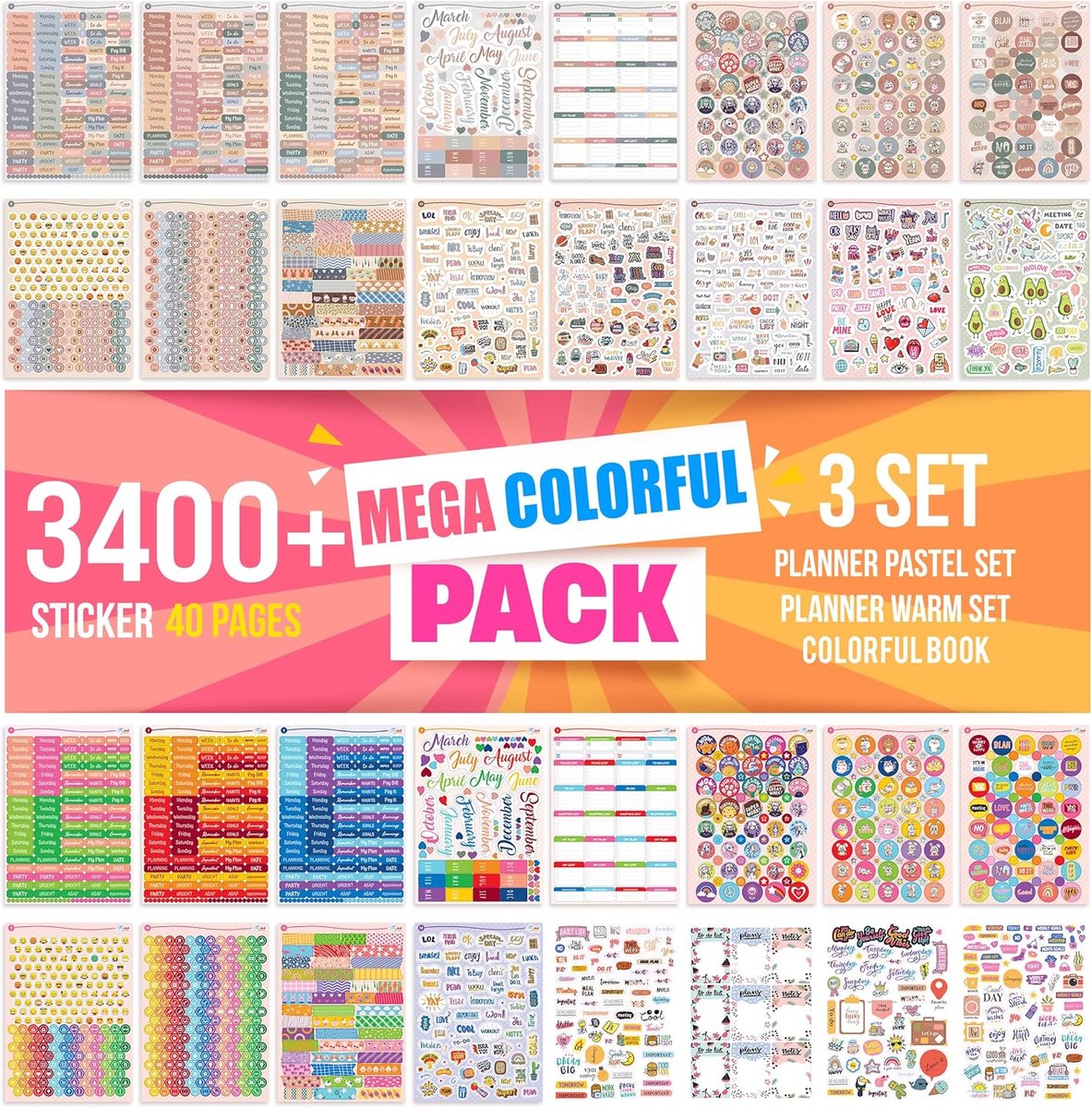 SnelShoppen - Colortouch Plannerstickerset 3400+ Stuks - 40 Vellen Stickers voor Maandplanner, Organizer, Kalender, Agenda, Journal, Notitieboek, Stic