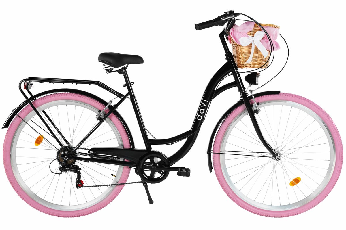 Davi Emma – Stadsfiets – 28 inch – 7 versnellingen – Shimano – V-brake – Lage instap – Zwart/Roze