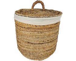 Waterhyacint Wasmand Klein Ø49cm | Linnen Voering & Geïntegreerde Handgrepen | Deksel | Badkamer