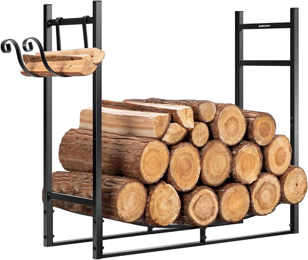 Haardhoutopslagrek - Houtkachel accessoires - Hout droog bewaren - Verstelbare hoogte - 84 cm breed - Zwart