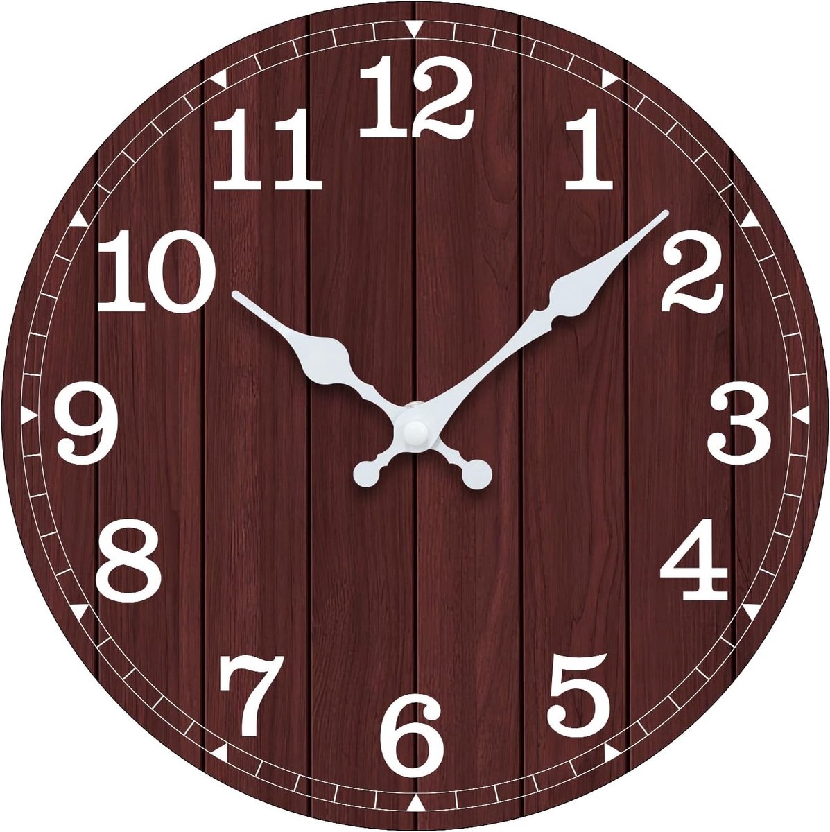 Stille Wandklok 10 Inch Bruin - Vintage Retro Decoratie voor Badkamer, Keuken en Slaapkamer met Batterijvoering
