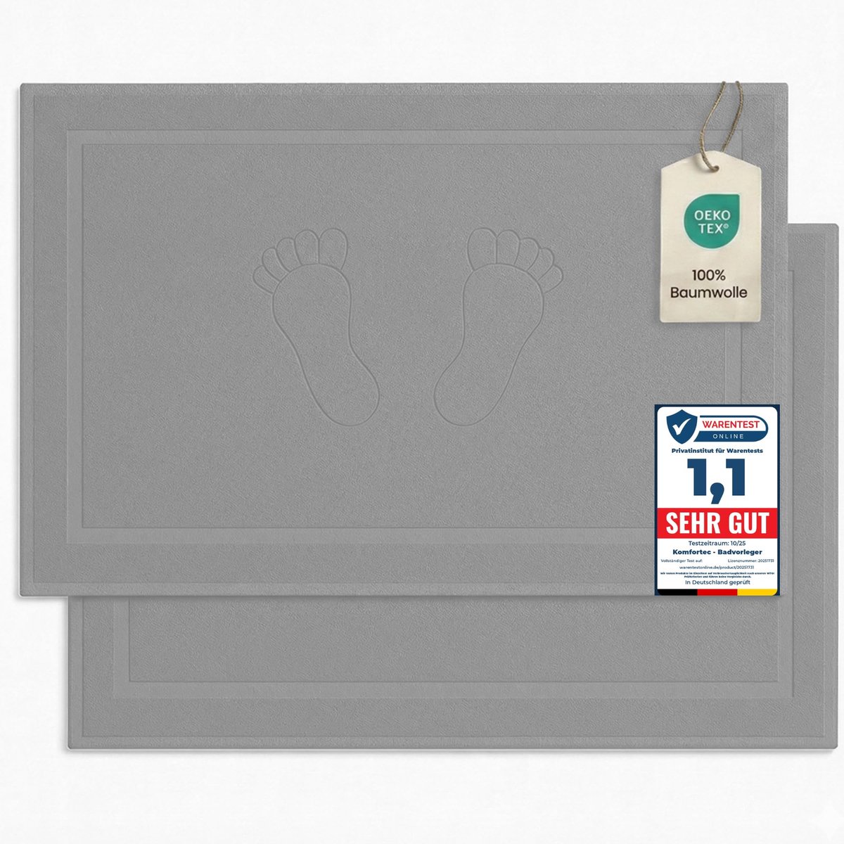 SnelShoppen - Komfortec Badmat Set, 2 Stuks, Zachte 100% Katoenen Douchemat, 800 GSM, Hotelkwaliteit, Sterk Absorberend, 50 x 80 cm, Perfect voor Badk