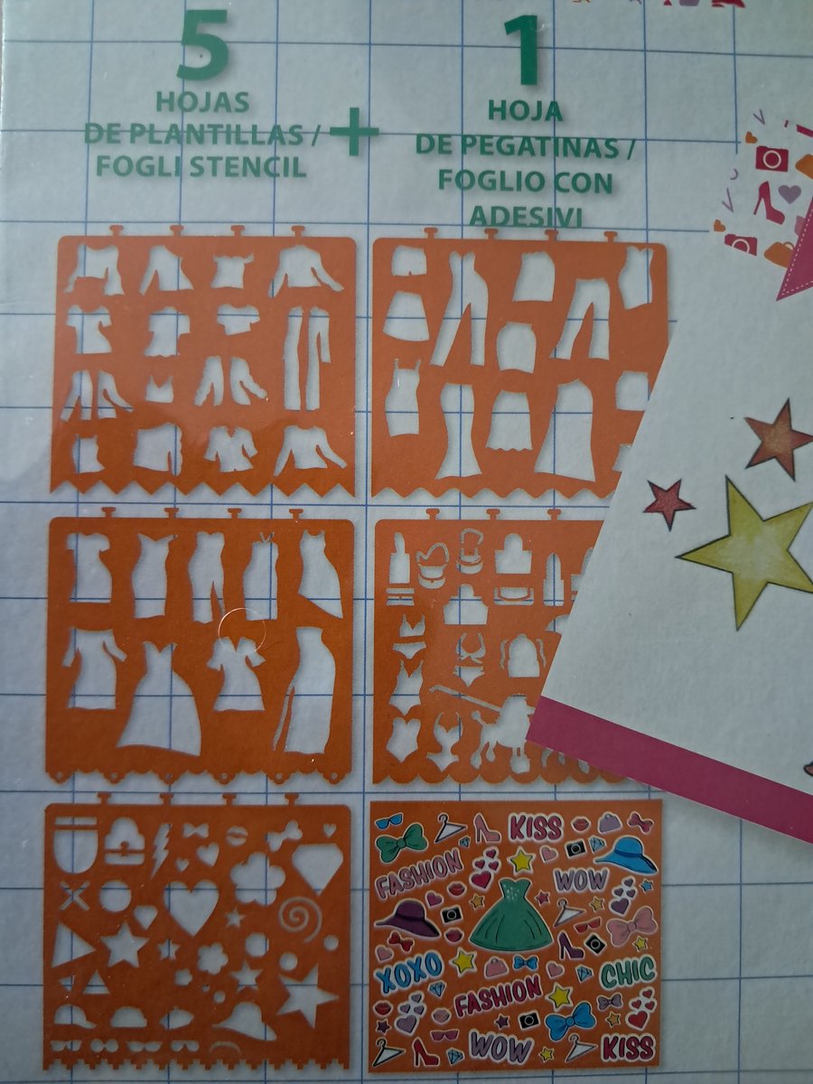 Crelando Sjablonen boek - modeontwerp - fashion - 1 schetsboek - 5 sjablonen - 36 vellen met patronen - 1 stickervel