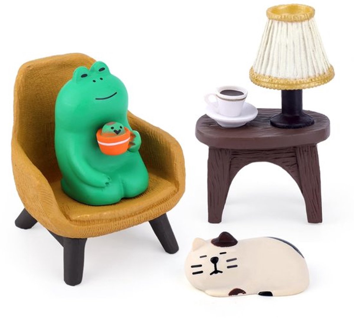 Miniatuur Beeld Set - Hars Kikker/Kat Ornamenten - Decoratie Woonkamer - Grappige Bureau Accessoires - Binnen Ornamenten - 4 Stuks