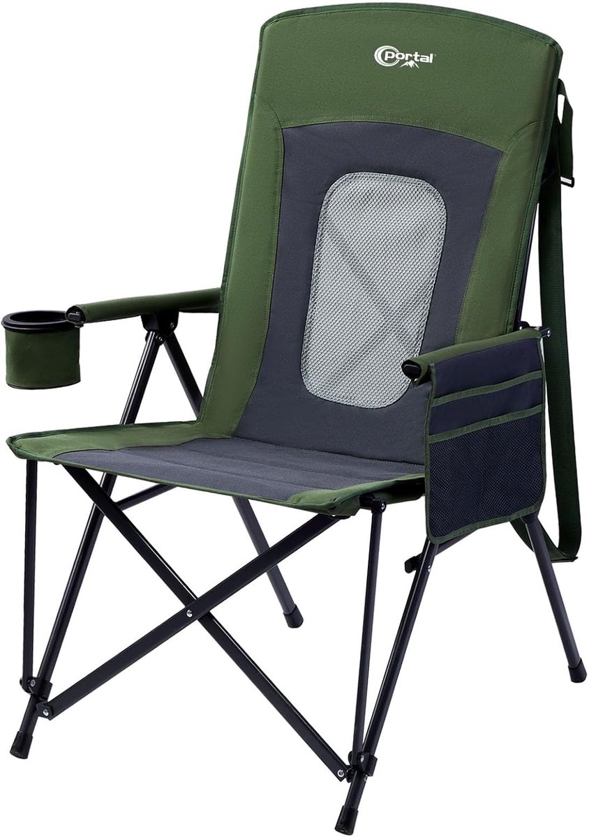 SnelShoppen - Vouwbare Campingstoel Volwassenen Hoge Rugleuning 180kg Belastbaar, Tuin-/Picknickstoel met Harde Armleuningen, Mesh Achterkant, Draagba