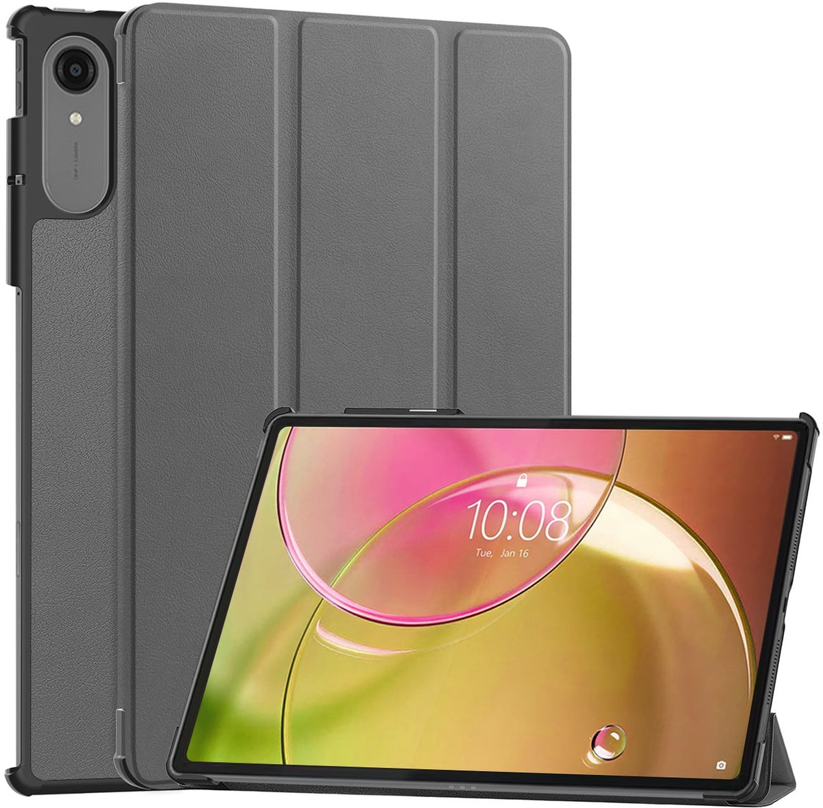 Hoes - Geschikt voor Lenovo Idea Tab Pro Gen 2 - Dun & Stevig - Trifold Bookcase - Hard Cover - Hardcover Book Case - Tablet Hoesje - Grijs