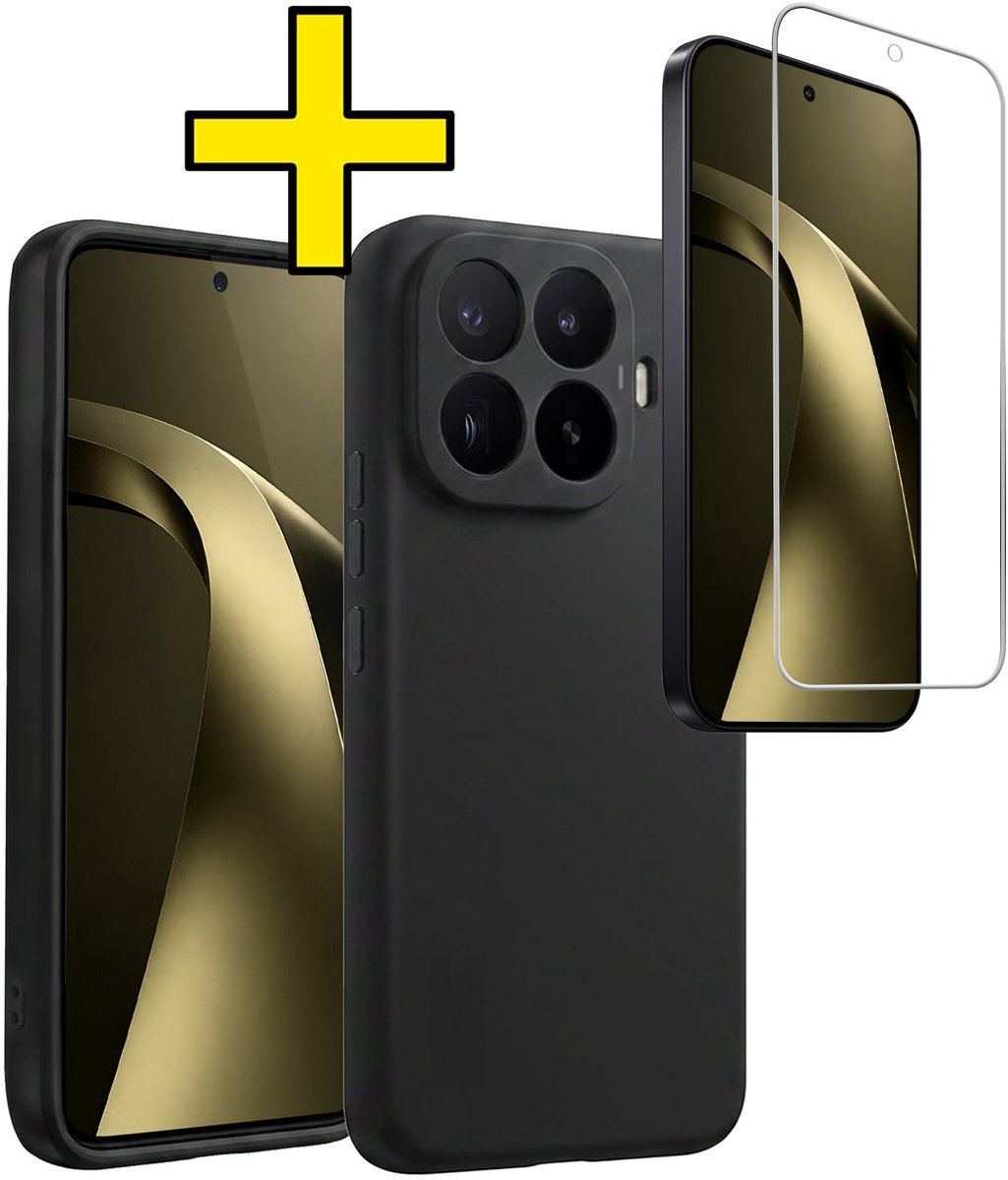 Hoesje - Met Screenprotector - Geschikt voor Xiaomi 17T - Sterk & Shockproof - Back Cover - Siliconen Case - Telefoon Hoes - Telefoonhoesjes - Zwart