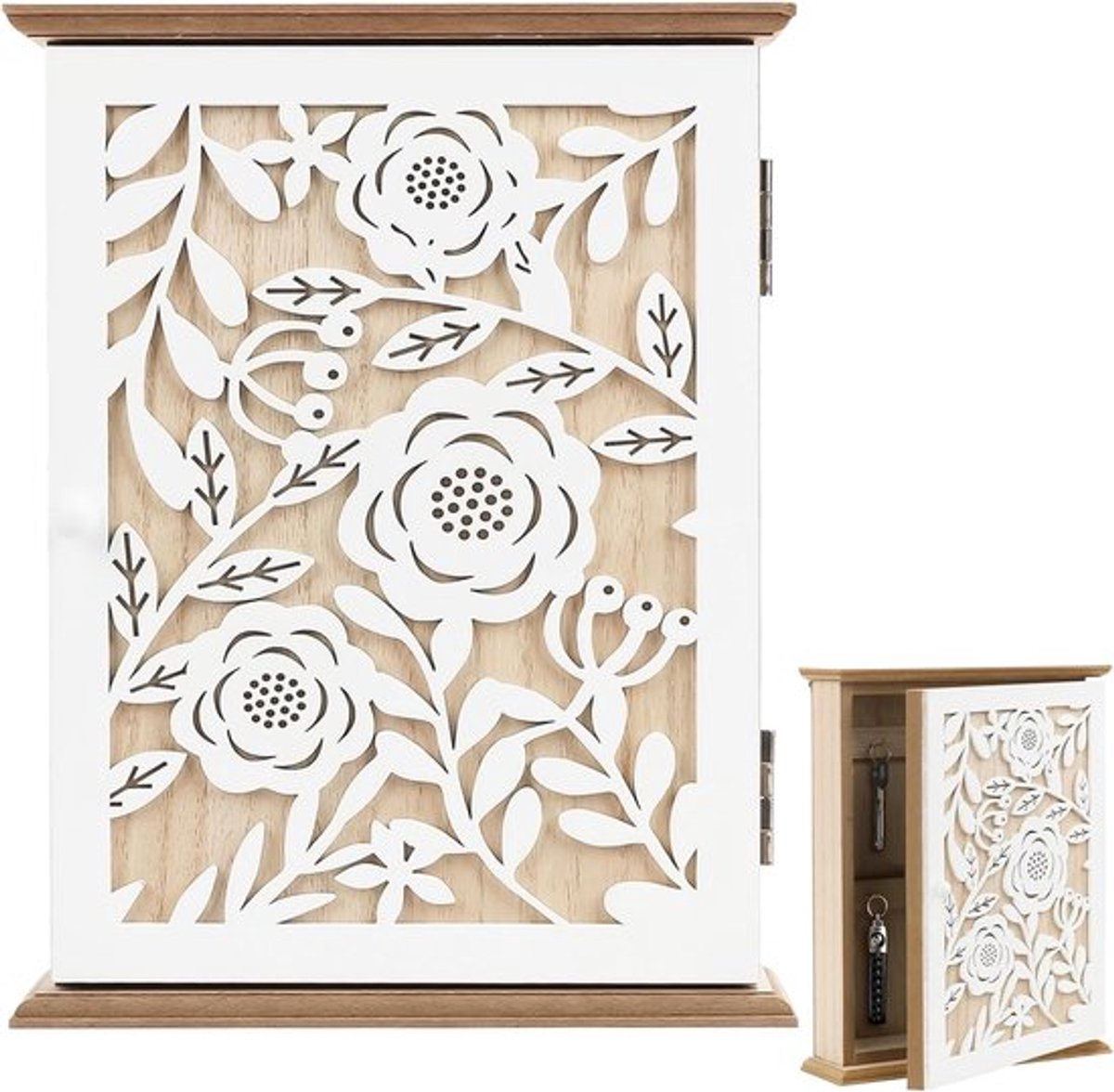 Vintage Sleutelkast met 6 Haakjes, Decoratieve Sleutelhouder voor Entree, Hal en Kantoor, Wandorganiser in Roze