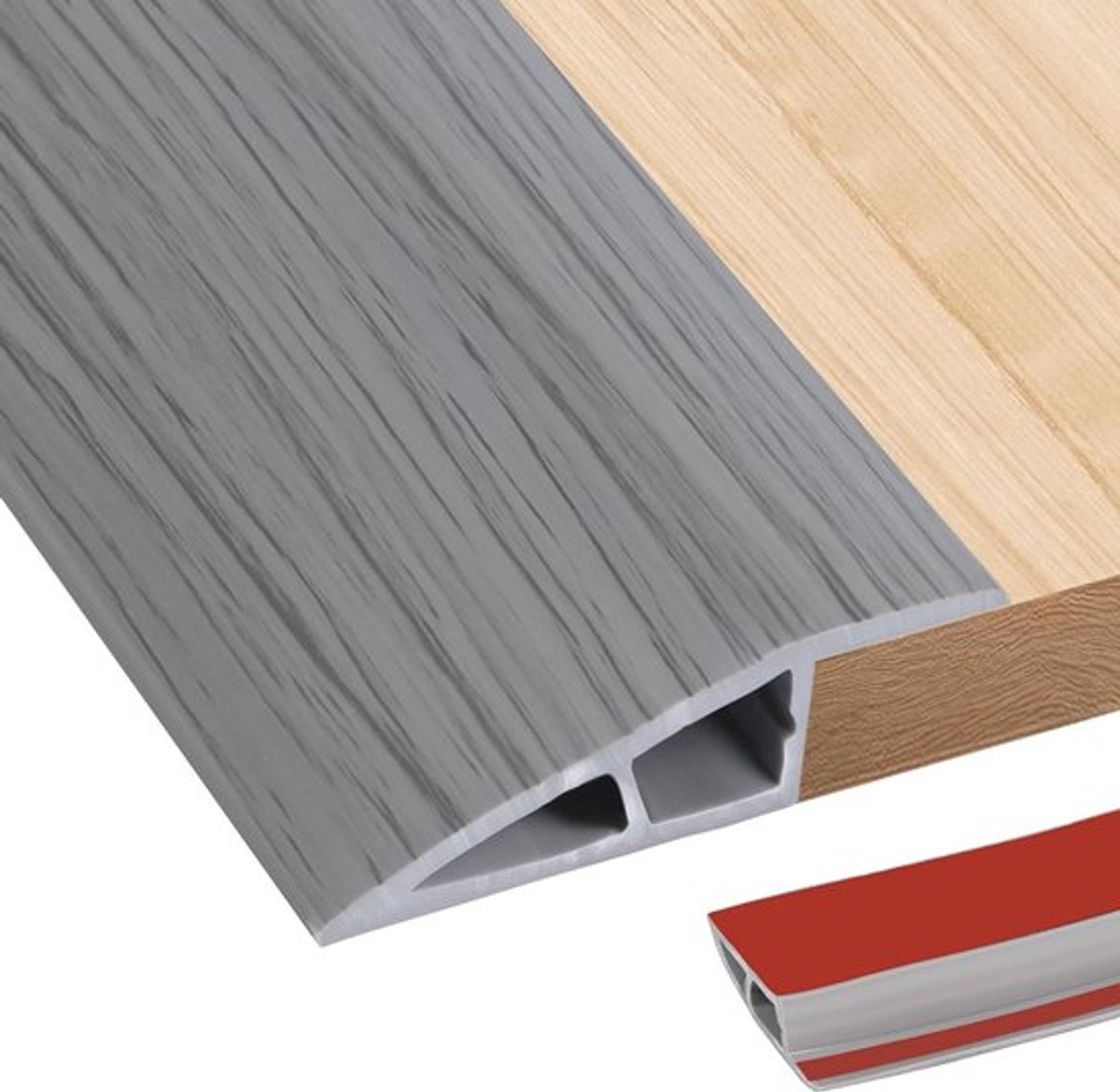 PVC Vloerovergangsstrips - Zelfklevend - Drempel voor vloeren - Grijs - Hoogteverschil 1,5 cm
