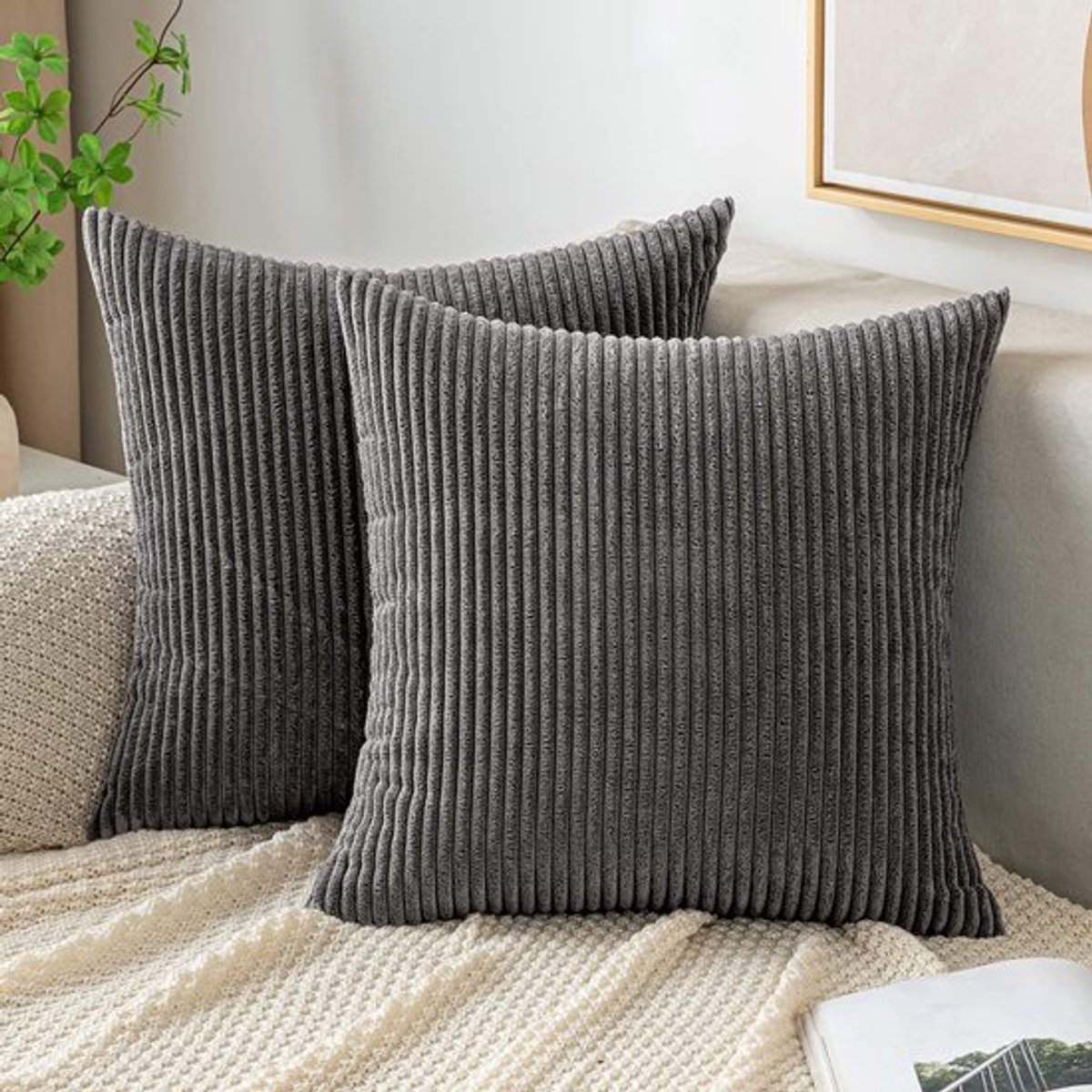 Kussensloop Corduroy - Decoratieve Kussenhoes - Zacht Polyester - 45 x 45 cm - Set van 2 - Onzichtbare Ritssluiting