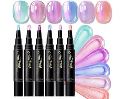Nails art markers 6 stuks - Multikleur gel nagellak pen set - 3-in-1 nagelstift - parelmoerglans - sneldrogende formule - bestand tegen chippen - Nail Art penselen - voor Salon en thuis gebruik - elegant cadeau voor beautyliefhebbers - Stijl 01