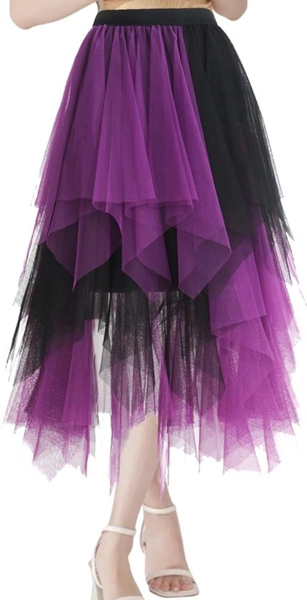 Elegante Tulle Rok voor Dames, Plissé Rok met Hoge Taille, Asymmetrische Mesh Midi Rok voor Cosplay en Feestjes