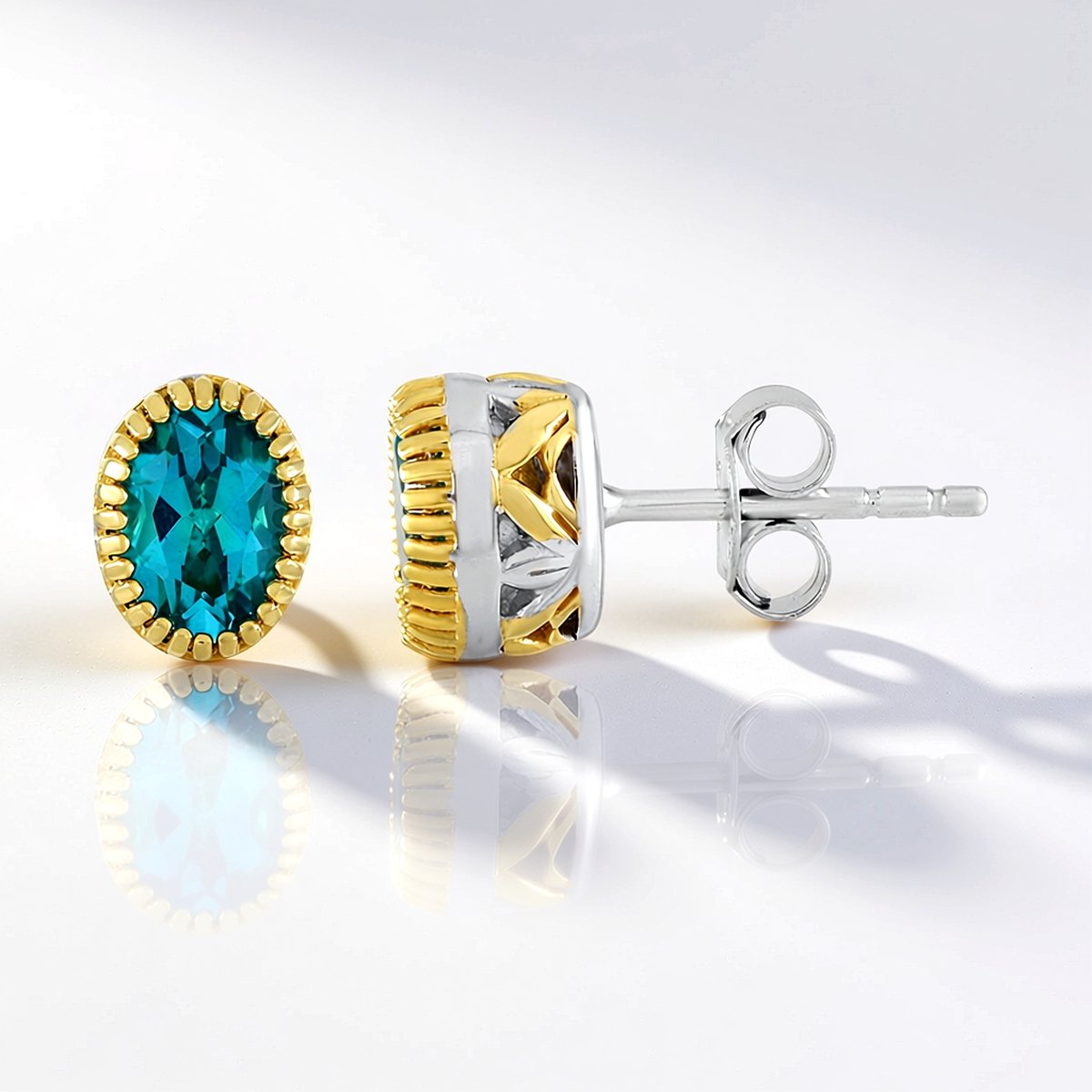Cavill - Elegante Zilveren Oorbellen - 925 Sterlingzilver Palladium - Paraiba Blauwe Topaas Ovaal 7x5 mm - 1,71 ct Braziliaanse Edelstenen