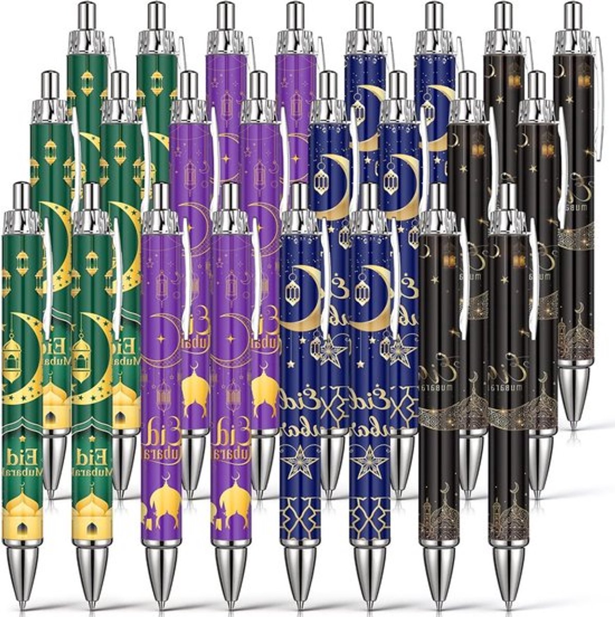 24 Eid Mubarak Pen Set voor Ramadan Geschenken - Ballpoint Pennen voor Eid al-Fitr, Arabische en Islamitische Goodiebags met Navullingen