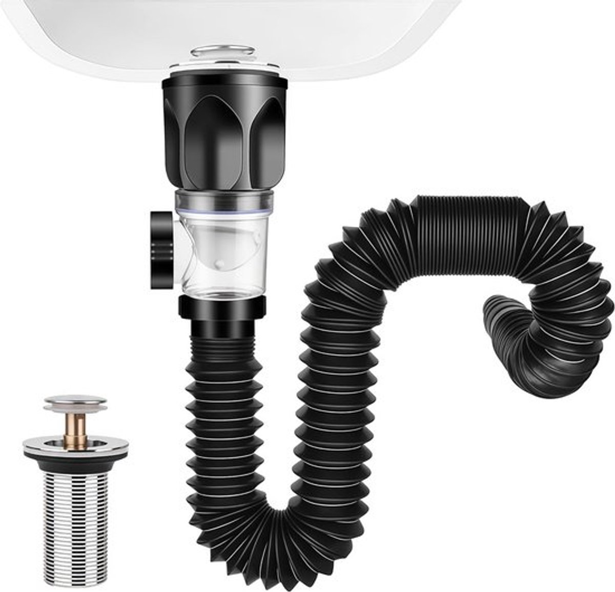 Uitbreidbare en Flexibele Gootsteenafvoerpijp - Geurloos, Lekvrij en Universeel voor Badkamer en Keuken - 32 mm, 40-50 cm, ABS en Roestvrij Staal