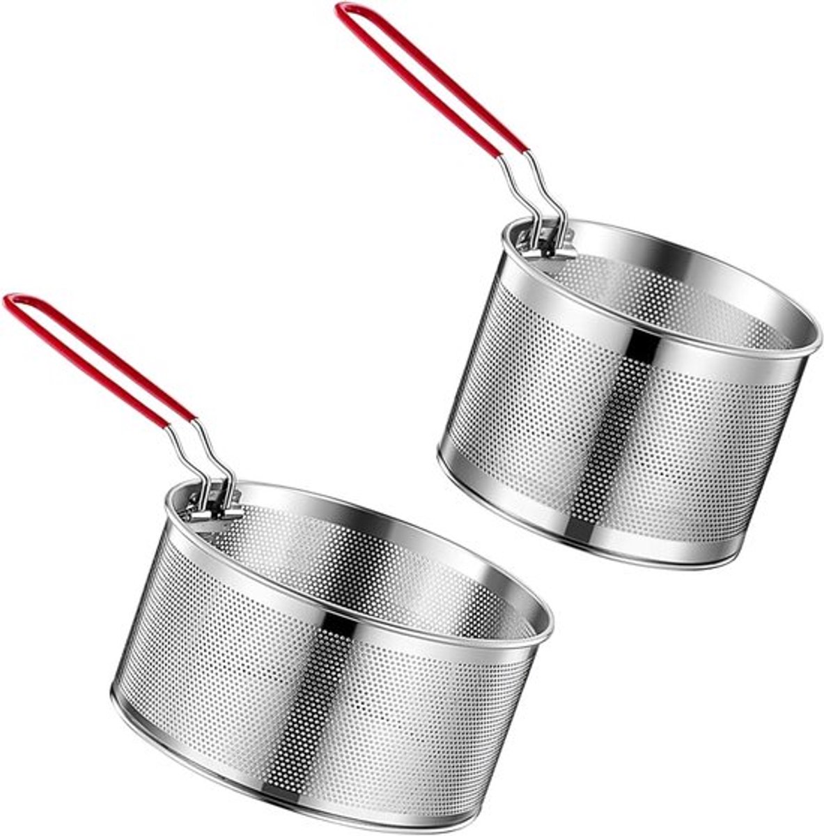 Set van 2 RVS Zeefsets, 18/20 cm, Met Verwijderbare Handgreep, Ideaal voor Pasta, Frituren en Koken