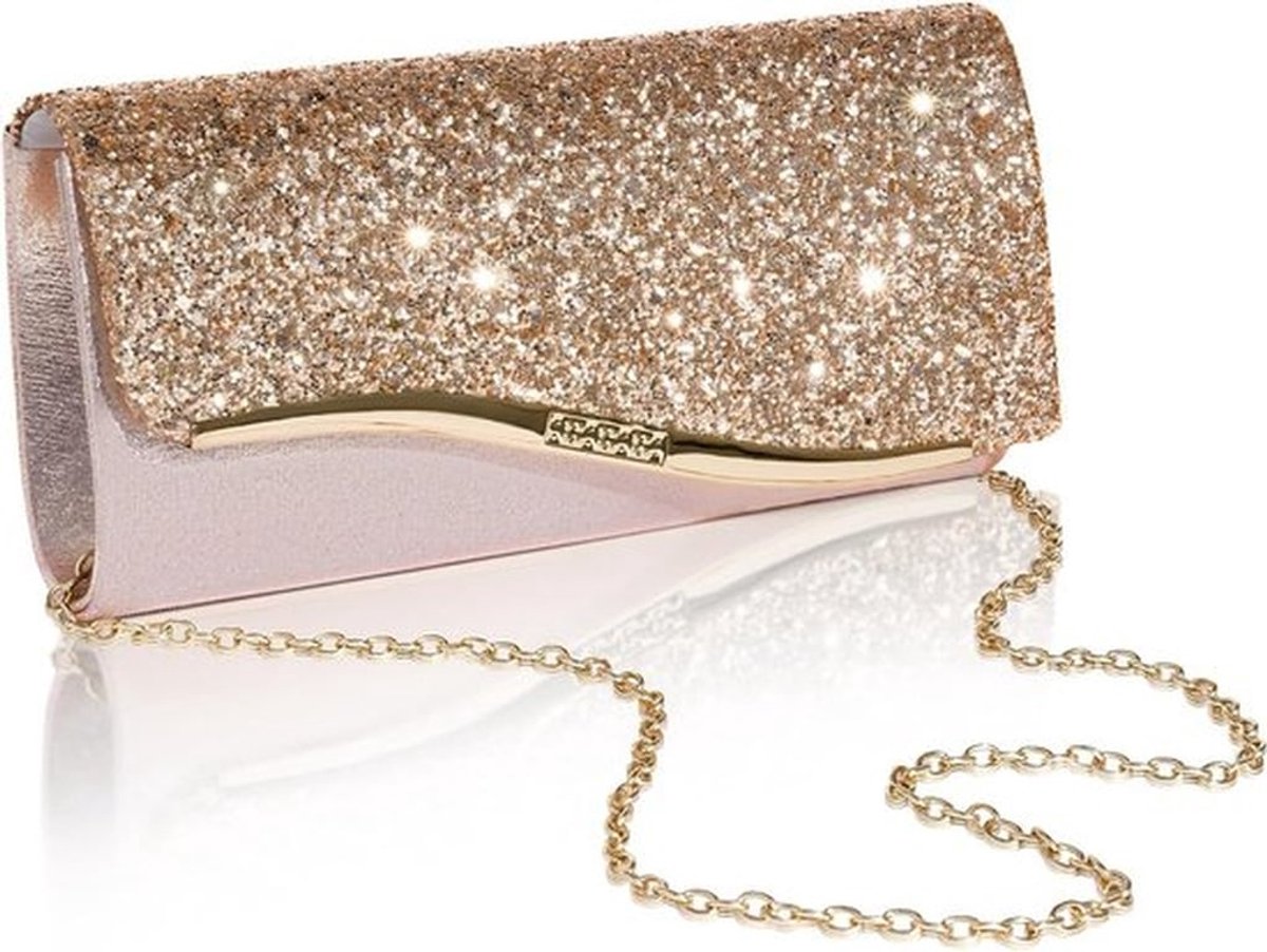 Elegante Gouden Avondtas van PU Leer met Luxe Ketting - Schoudertas voor Bruiloft en Feest, 22 x 11 x 5 cm, Perfect voor Avondjes Uit en Speciale Gelegenheden