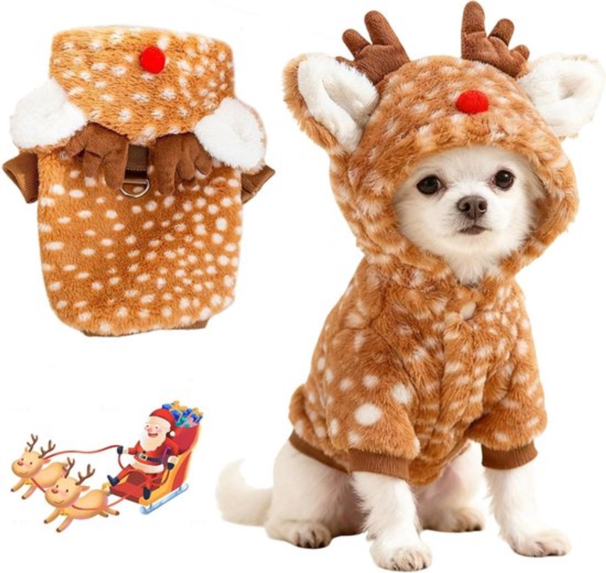 Kerstkostuum voor Honden en Katten, Schattig Rendier Kostuum met Hoed voor Kleine Huisdieren, Feestelijke Outfits voor Dieren