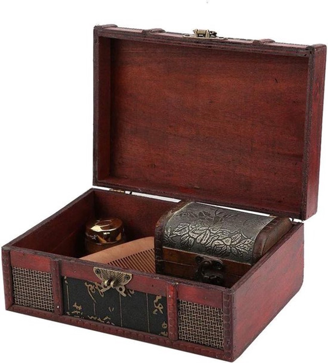 Houten Opbergdoos Klein Formaat Sieraden Organizer Retro Decoratie - Vintage Houten Doos met Slot