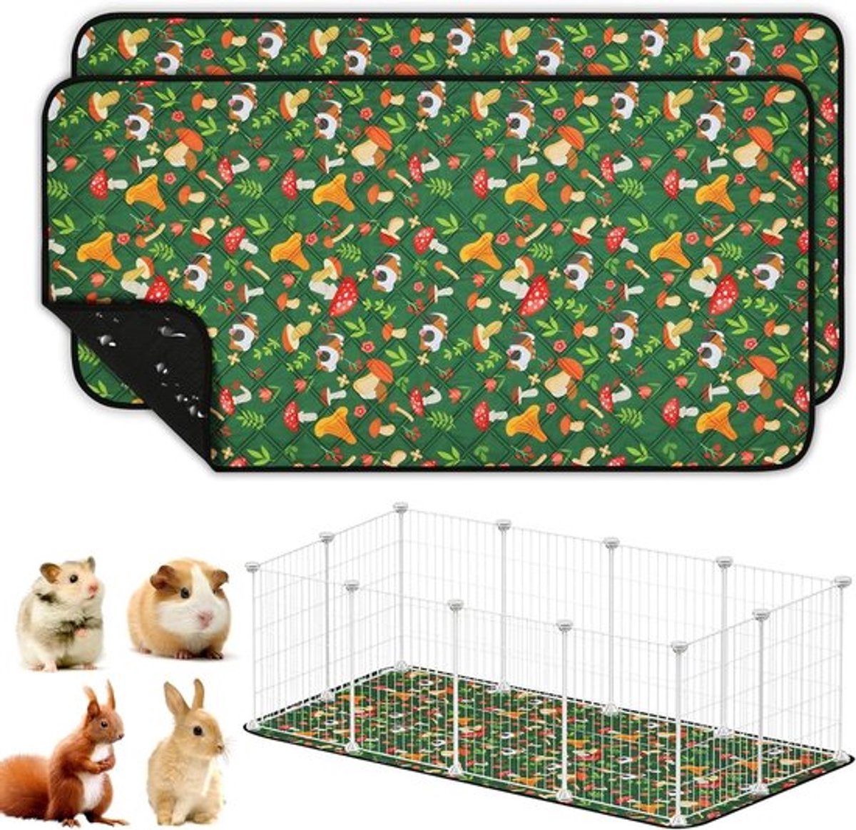 Duurzame en Waterdichte Bodembedekking voor Cavia's en Kleine Dieren - Herbruikbare Absorberende Mat en Niet-Slip Kussen (2 Stuks - Groen)