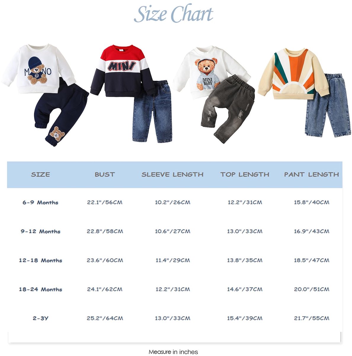 SnelShoppen - Baby Jongen Kleding Set Lange Mouw Sweatshirt Top en Gescheurde Denim Jeans Broek, 12-18 Maanden, Navy Gestreepte Olifant, Comfortabel e